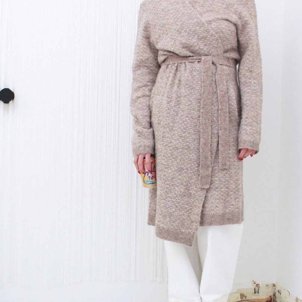 NWT ELK Alpaca blend knit cardigan sweater in beige and cream Size M/L
